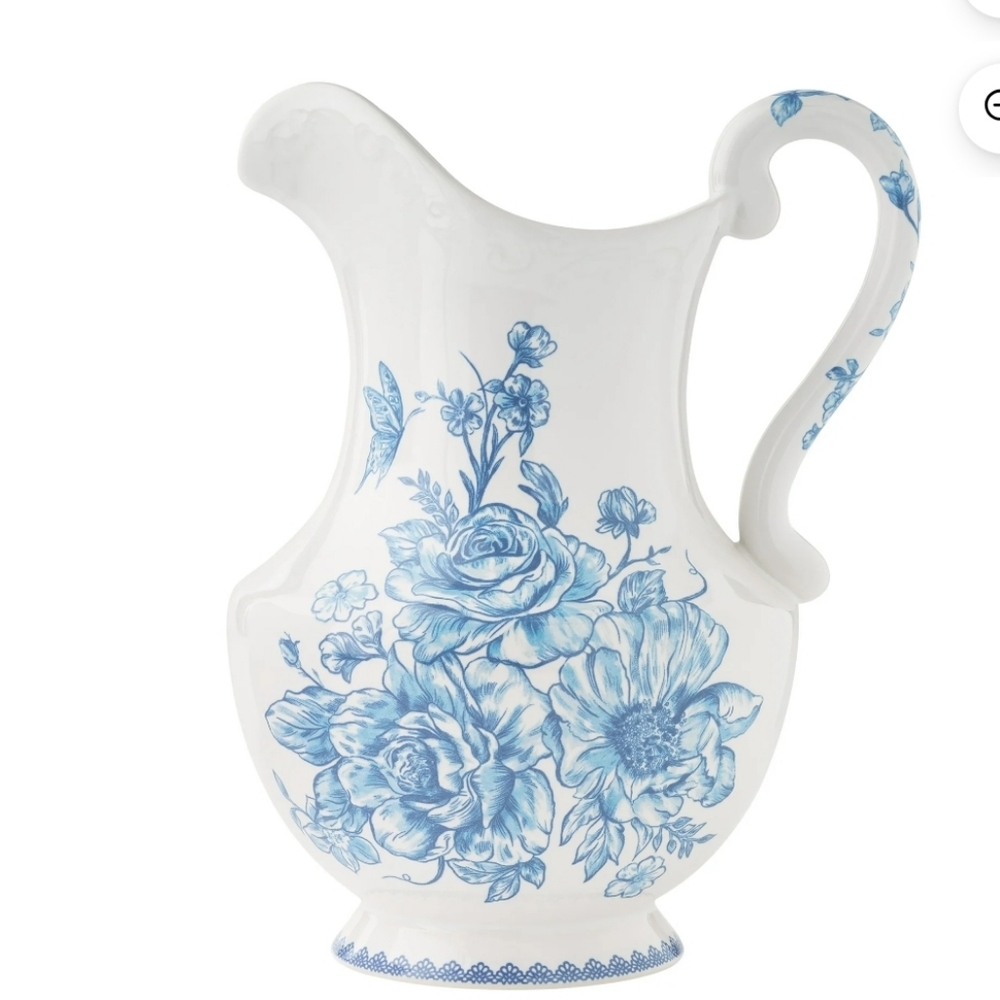 💕 2025 Pioneer Woman Agatha Blue and White Floral 2 Qt Pitcher